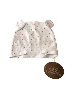 Egg By Susan Lazar Baby Hat Pink Polka Dot 3M 100% Cotton Jersey Bear Ears Style